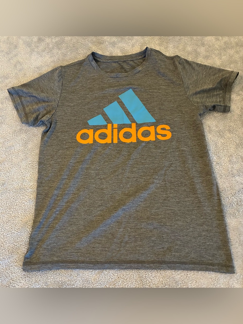 Women’s adidas Gray Tee with Blue Logo and Orange logo Size Medium